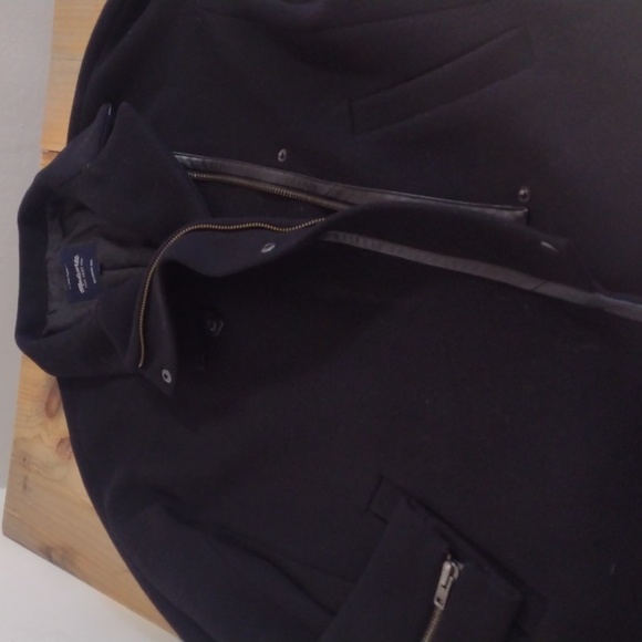 Madewell Black Wool Blend City Grid Cocoon Coat Leather Trim Size 4 - Picture 13 of 13